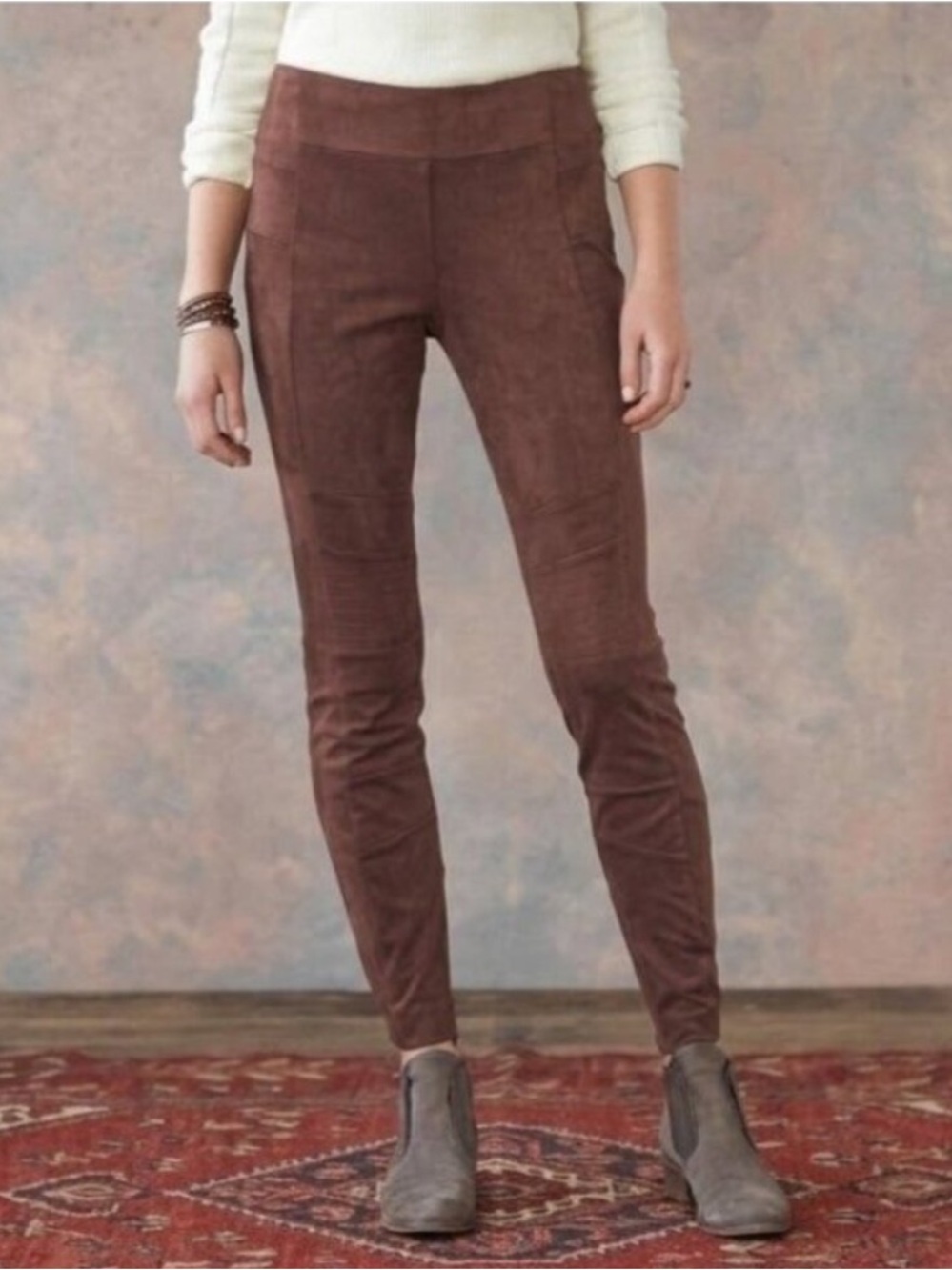 🍁Sundance Cognac Brown Faux-Suede Luxurious Luxe Dreams Moto Leggings ankle zip